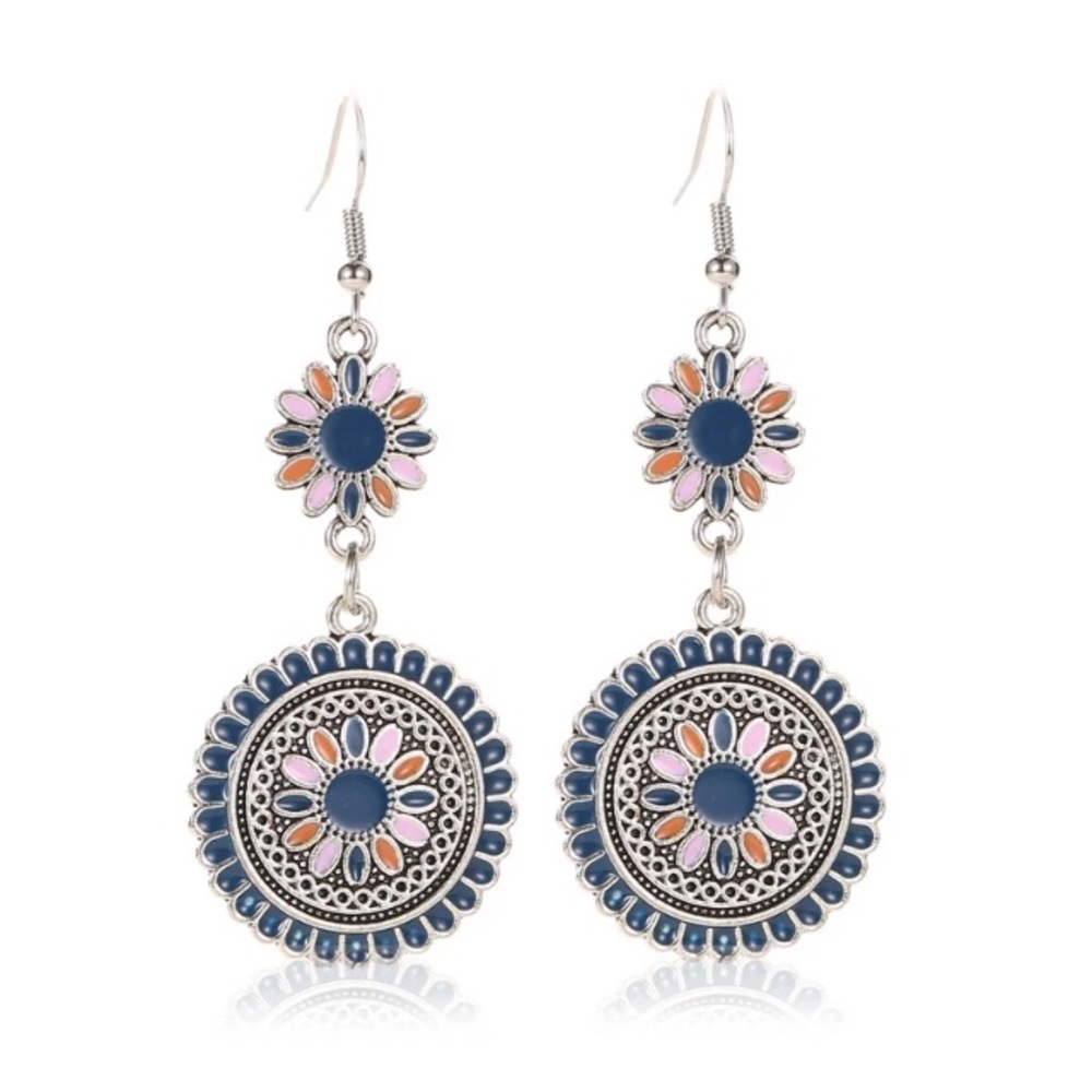 Boho colorful flower dangle earrings - Picture 7 of 9